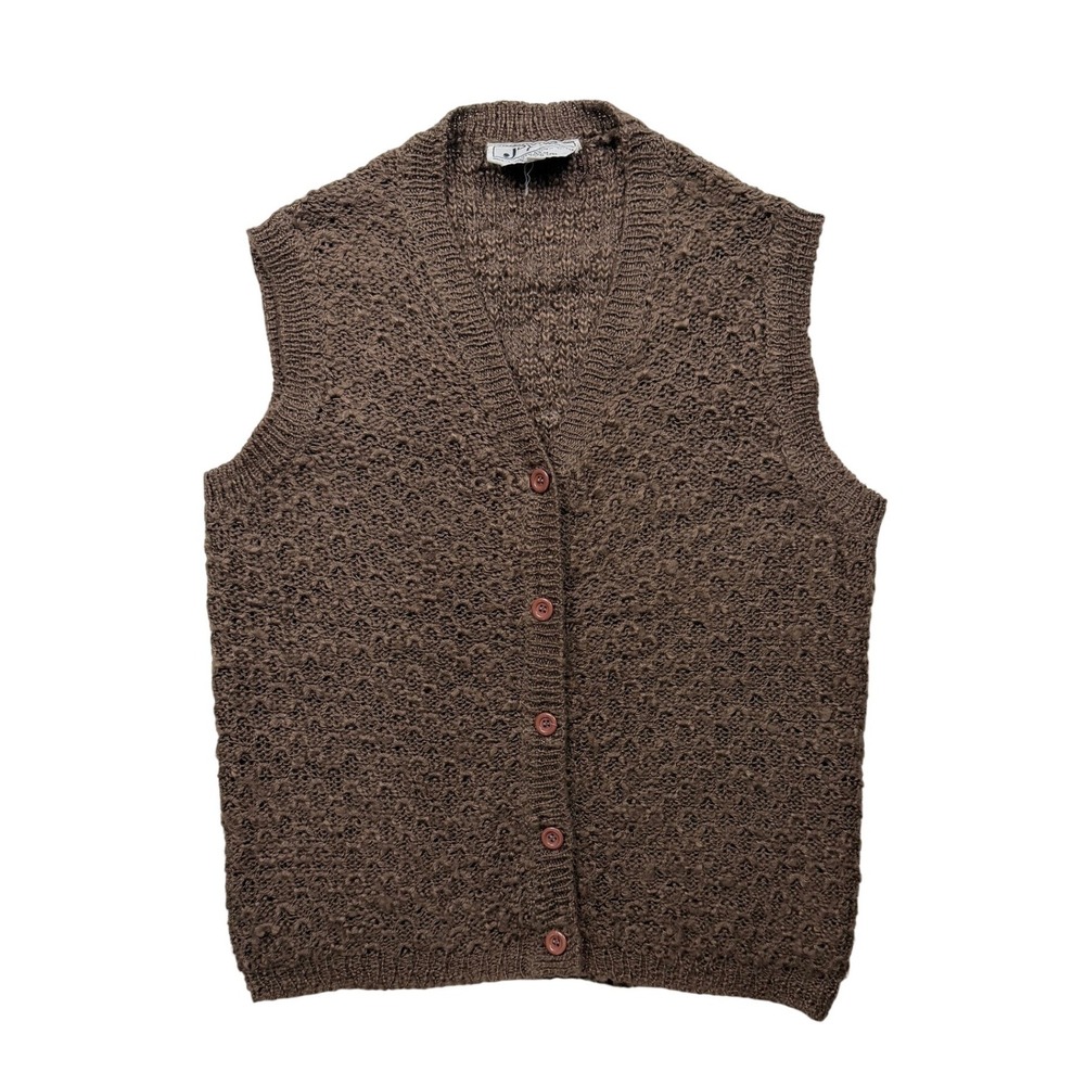 Vintage Joyce Sportswear Brown Textured Knit Button Sweater Vest Medium